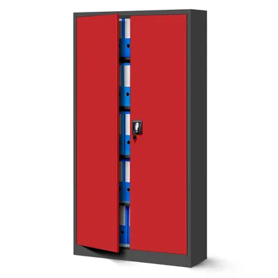 A closed office filing cabinet.