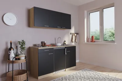 Produktbild von Küche Miniküche Singleküche Küchenzeile Pantry Eiche Schwarz Luis 150 cm Respekt