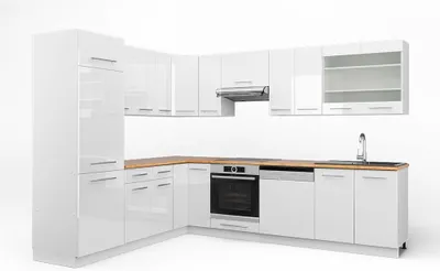 Zdjęcie produktu dla Kogoszczona kuchnia Vicco Fame-Line Biały wysoki połysk/biały 287 x 60 cm , BP Dąb, Model 42109