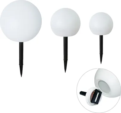 Produktbild von QAZQA - Modern Set mit 3 weißen Außen-Stehleuchte I Stehlampe I Standleuchte I Lampe I Leuchten inkl. LED Solar IP44 - Ludger I Außenbeleuchtung - Kunststoff Rund - I (nicht austauschbare) LED