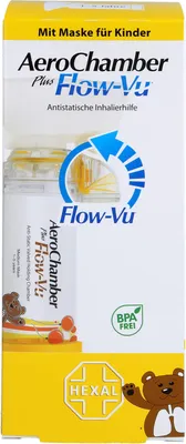 Obrázek produktu pro AeroChamber plus Flow-Vu s maskou pro děti ve věku 1-5 let, 1 ks. Inhalační pomůcka