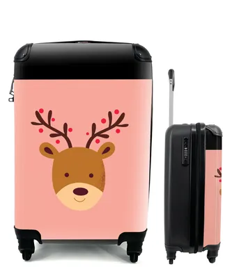 Produktbild von MuchoWow® Koffer Handgepäck Trolley Rollkoffer Kleine Reisekoffer mit 4 Rollen - Rentier - Weihnachten - Rosa - Winter - Cabin Size < 55x40x23 cm & 55x40x20 cm - Fotokoffer - Kabinenkoffer - Boardgepäck - Reise-Box - Reisekoffer - Reisegepäck - Koffer mit Bild - Trolley für Kinder