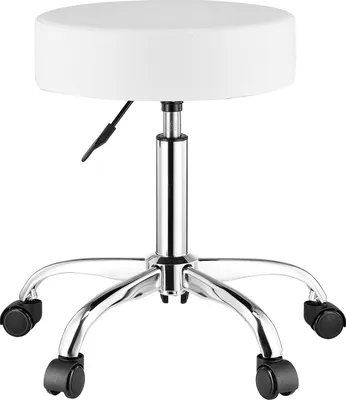 Produktbild von VEVOR runder Sattelhocker Rollhocker 204 kg belastbarer höhenverstellbarer (55-71 cm) Drehhocker Arbeitshocker Kunstleder-Drehsattelstuhl geeignet für Salon Spa Massage Klinik weiß