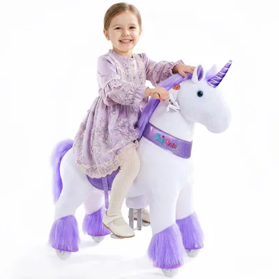 Produktbild von PonyCycle Schaukelpferd auf Rollen mit Sound und Bremsen für Kinder von 4-7 Jahren Reittier Einhorn - Ux406