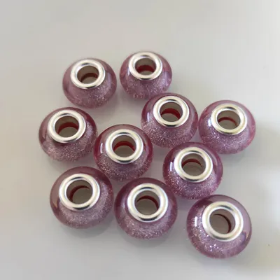 Obrázek produktu pro Großloch Spacer Charm Perlen Rondelle Glitzer, 14 mm, 10 Stück, Rosa / Flieder