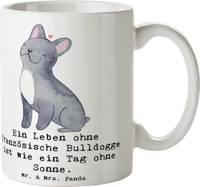 Produktbild von Mr. & Mrs. Panda Tasse Französische Bulldogge - Weiß - Geschenk, Hunderassen Eigenschaften, Teetasse, Hunderasse, Pflege, Vielfalt, Kaffeebecher, schöne, als Haustier