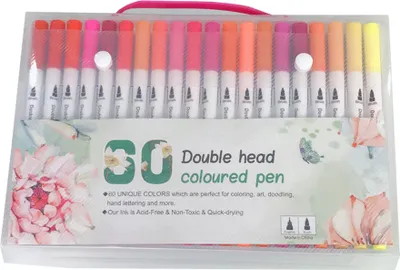 Image de 60 couleurs de crayons de peinture à l'eau à deux pointes, set de pinceaux de peinture à la fibre
