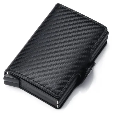 Produktbild von Portemonnaie,Mini Geldbörse,Kartenetui,Kreditkartenetui,Leder Geldbörse Slim Wallet,Kreditkartenetui Smart Wallet mit Kartenetui + Münzfach Portmonee.Farbe:Schwarz Carbon