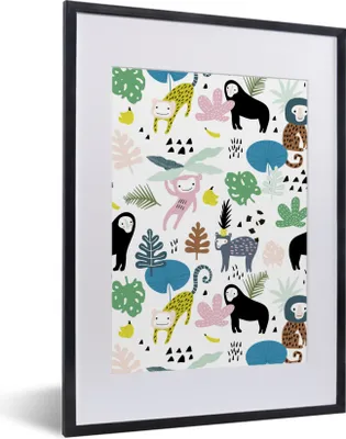 Produktbild von MuchoWow® MuchoWow® Gerahmtes Poster Affen - Blätter - Dschungel 30x40 cm - Poster mit zchwarzem Bilderrahmen - Wandposter Schlafzimmer