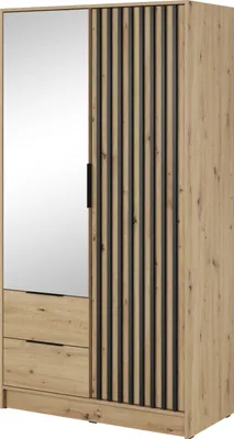 Produktbild von Masseno Drehtürenschrank NELIANA 105 cm Kleiderschrank Schlafzimmer Schrank 2-türig mit Spiegel Eiche Artisan