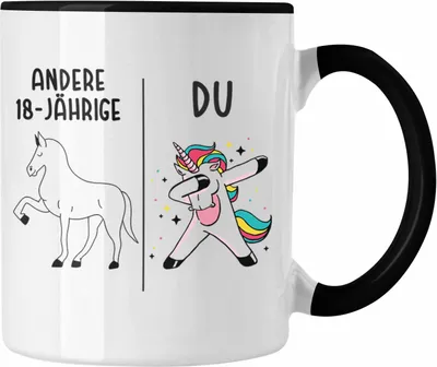 Produktbild von Trendation - 18. Geburtstag Mädchen Tasse Einhorn Geschenk Geschenkidee 18er Geburtstag (Schwarz)