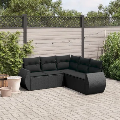 Produktbild von 5-tlg. Garten-Sofagarnitur - mit Kissen Schwarz Poly Rattan - Gartenmöbelset 3253682