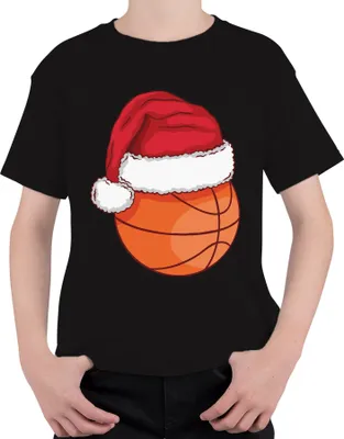 Produktbild von Basketball Weihnachtsmütze - Weihnachten Weihnachtsgeschenk Christmas Uni Kinder T-Shirt, Schwarz, 140