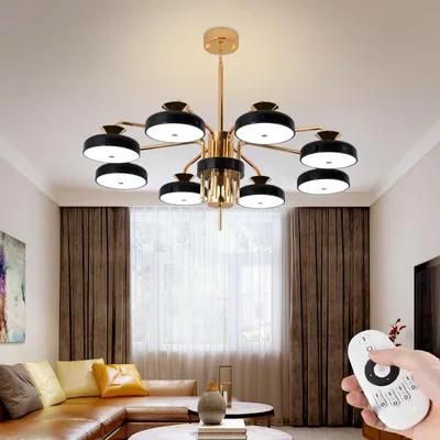 Immagine prodotto di Plafoniera LED XW816-8H con telecomando Colore della luce/luminosità regolabile Paralume in acrilico struttura in metallo laccato nero/oro
