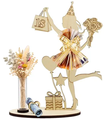 Holz-Geldgeschenk 18. Geburtstag, Satinband, Tischdeko