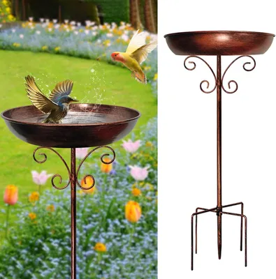 Obrázek produktu pro Pta?šª vana do zahrady, stojšªcšª krmšªtko pro ptš¢ky, 91cm kovovš¢ vintage volnš§ stojšªcšª pta?šª vana se stabilnšª zš¢kladnou s 5 hroty,