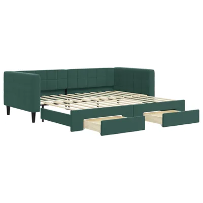 Produktbild von vidaXL Tagesbett Ausziehbar mit Schubladen Dunkelgrün 90x200 cm Samt