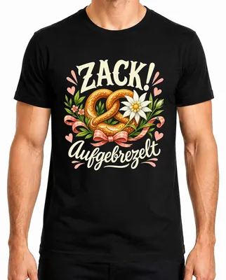 Produktbild von Zack! Aufgebrezelt   Wiesn Trachtenshirt Lederhose Herren T-Shirt, Schwarz, XXL