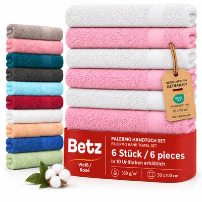 Produktbild von Betz Handtuch Set Palermo – 6er Pack Handtücher 50x100 cm – 100% Baumwolle, Handtücher für Bad, Gäste & Alltag – hochwertige Qualität - weiß und rose