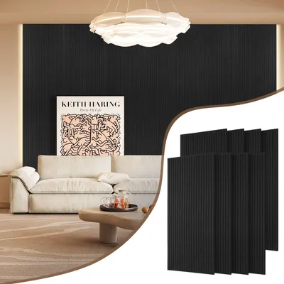 Obrázek produktu pro Akustické panely Eikuavons, filcové, samolepicí, 8 kusů, rozměry 120 x 60 x 0,9 cm, absorbéry zvuku, nástěnné panely, s vertikálními drážkami, barva černá