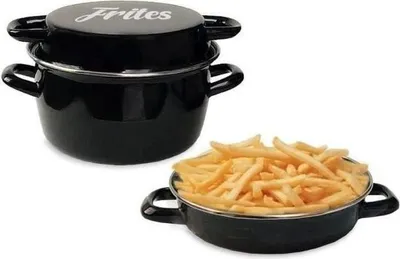 Produktbild von Emaille Friteuse 26 cm, 5 Liter, mit Deckel & Frittierkorb, Induktionsgeeignet, Schwarz