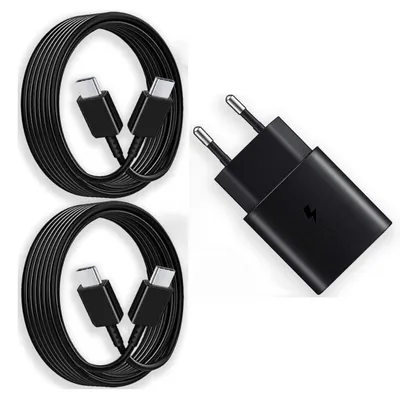 Image de Chargeur Rapide 25W + 2 Câbles USB-C 1M pour Samsung Galaxy A57 A56 A37 A36 A16 A17 - Noir