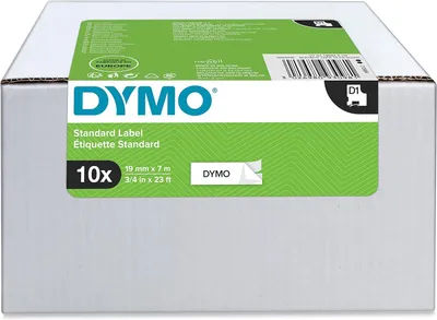Zdjęcie produktu dla DYMO D1 oryginalne etykiety | czarny nadruk na białym | 19 mm x 7 m | samoprzylepne etykiety do drukarek etykiet LabelManager | 10 szt., Biały, Samoprzylepne etykiety do drukowania, DP1, Wyjmowana, LabelPoint 350, LabelManager 350D, LabelManager 360D, LabelManager 400, LabelWriter 400 Duo,..., 1,9 cm