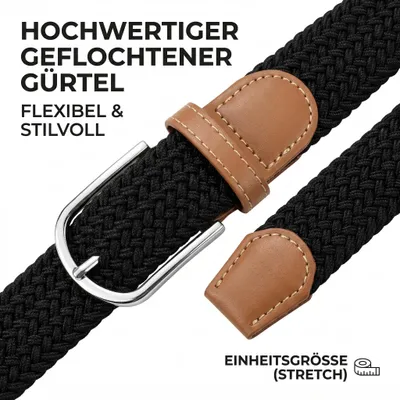 Produktbild von Flechtgürtel Elastisch – Uni Stretchgürtel aus Stoff, Breite 3,5 cm