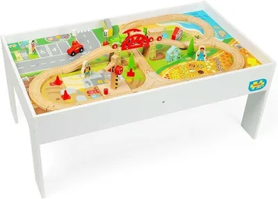Imagen del producto de Juego de tren de madera Bigjigs de 50 piezas, que incluye el tren y la mesa