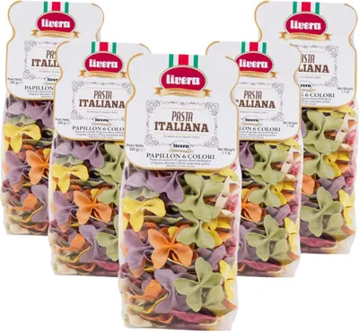 Produktbild von LIVERA - Papillon 6-Farben Hartweizen-Semolina-Pasta, langsam getrocknet, italienische Handwerkskunst, 5er-Pack à 500g