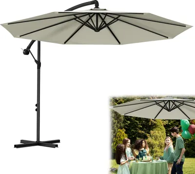 Produktbild von UISEBRT Sonnenschirm Ampelschirm Beige Ø 300 cm mit Kurbel Gartenschirm Sonnenschutz UV50+ Neigbar Kurbelschirm Marktschirm Wasserdicht Wasserabweisende Bespannung