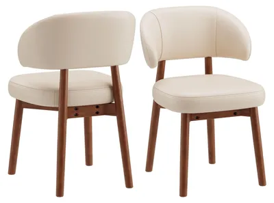 Image de Lot de 2 Chaises de Salle à Manger en Similicuir, Dossier Extra-Large Incurvé et Enveloppant, Assise Rembourrée, Structure en Bois avec Patins