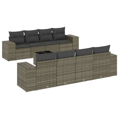 Produktbild von vidaXL 9-tlg. Garten-Sofagarnitur mit Kissen Grau Poly Rattan
