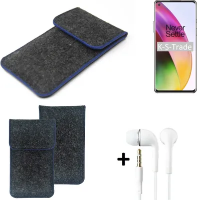 Produktbild von K-S-Trade Handy Schutz Hülle kompatibel mit OnePlus 8 Schutzhülle Handyhülle Filztasche Pouch Tasche Case Sleeve Filzhülle dunkelgrau, blauer Rand