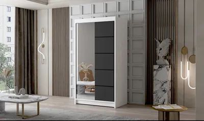 Produktbild von Zweitüriger Kleiderschrank mit Spiegel NICA – Breite 100 cm, weiß/schwarz