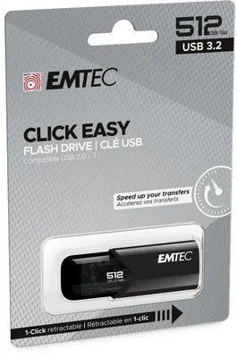 Produktbild von Emtec B110 Click Easy 3.2, 512 GB, USB Typ-A, 3.2 Gen 2 (3.1 Gen 2), 20 MB/s, Dia, Schwarz