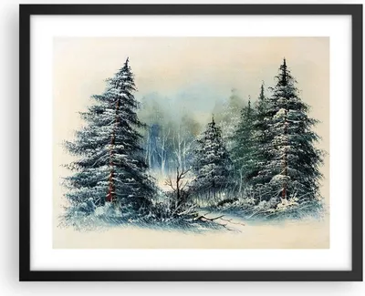 Produktbild von Gerahmtes Poster - Schwarzer Rahmen - Schnee Fichten Wald - 50x40 cm - Wand Bild - Wanddeko - Wandbilder - Kunstposter - Wandposter - Bilderrahmen - Bilder - Kunstdruck - P2BAA50x40-4641