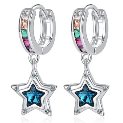 Produktbild von Ohrschmuck Damenohrringe Regenbogen Creole Ohrcreolen Sterne GESCHENKIDEE, Sterling Silber 925, inklusive Geschenkschachtel