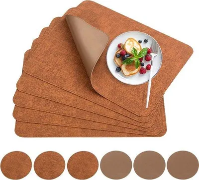Produktbild von Famanu Platzsets aus Kunstleder, wasserdicht, 6-teilig, 41 x 31 cm (braun)