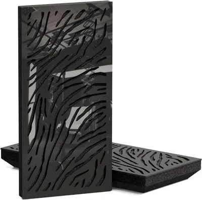 Immagine prodotto di Confezione da 4 – Pannelli acustici K4 a basso profilo, fonoassorbenti | 50x25 cm | Riflessione | Spessore: 33 mm | Colore: Nero, plastica lucida