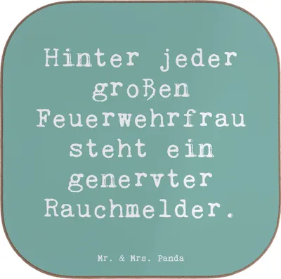 Produktbild von Mr. & Mrs. Panda Tassenuntersetzer Spruch Feuerwehrfrau Humor - Meeresbrise - Geschenk, Berufsprodukte, handgefertigte Produkte, Kraft, Leben retten, Tischuntersetzer