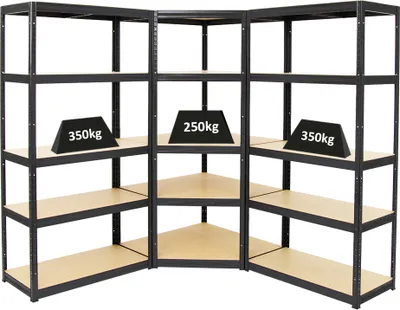 Produktbild von Mega Deal 1x Eckregal + 2x Schwerlastregal Slim Elephant S, Schwarz