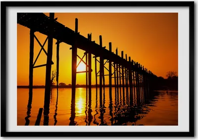Produktbild von Bild - Bilderrahmen - 100 cm x 70 cm - MDF - Rahmen - Foto - Wandkunst Brücke Sonnenuntergang