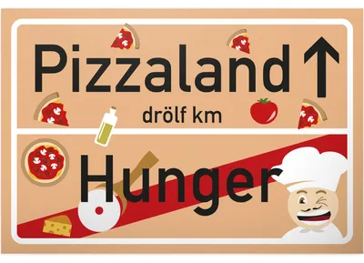 Pizzaland Platzschild – lustige Wanddeko für Pizza-Fans