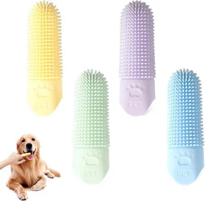 Produktbild von Famanu Set von 4 Silikon-Vingerringen für die Zahnpflege – Sanfte Fingerzahnbürsten für Hunde und Katzen, Ideal für die regelmäßige Reinigung