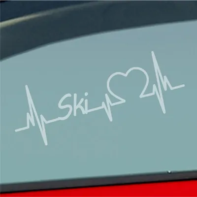 Produktbild von Auto Aufkleber Ski Herzschlag Wintersport Urlaub Sport Liebe 19x7 cm Milchglas Sticker Heckscheibenaufkleber