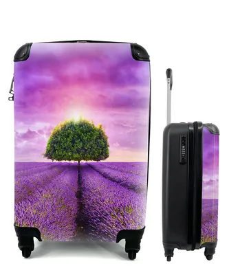 Produktbild von MuchoWow® Koffer Handgepäck Trolley Rollkoffer Kleine Reisekoffer mit 4 Rollen - Lavendel - Baum - Lila - Wolken - Cabin Size < 55x40x23 cm & 55x40x20 cm - Fotokoffer - Kabinenkoffer - Boardgepäck - Reise-Box - Reisekoffer - Reisegepäck - Koffer mit Bild - Trolley für Kinder