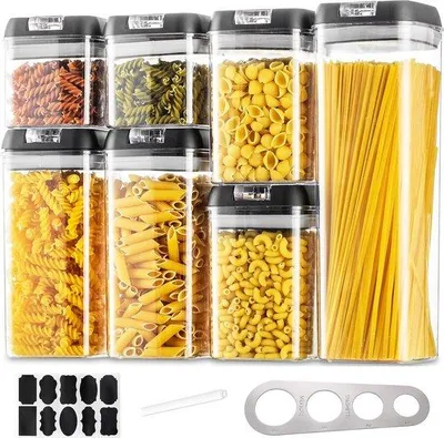 Image de Boîtes à pâtes hermétiques, lot de 7, noires, empilables, pour spaghettis et céréales