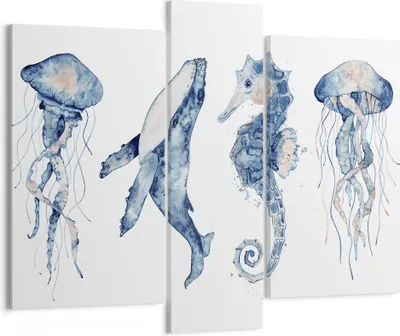 Produktbild von Bild auf Leinwand - Leinwandbild - 3 Teile - Tiere Marine Kinder - 95x80cm - Wand Bild - Wanddeko - Wandbilder - Leinwanddruck - Bilder - Wanddekoration - Leinwand bilder - Wandbild - CB95x80-4262