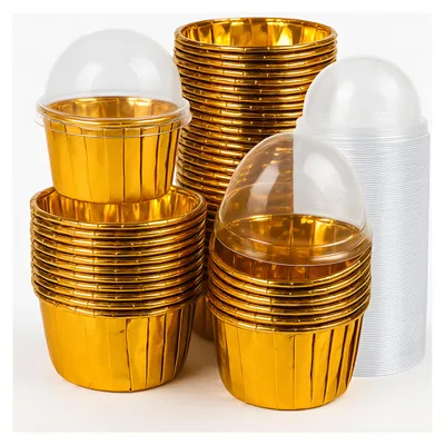 Produktbild von Muffinförmchen 40×50 mm – Gold – 50 Stück mit Deckeln – Backformen – Fettresistent – Elegant